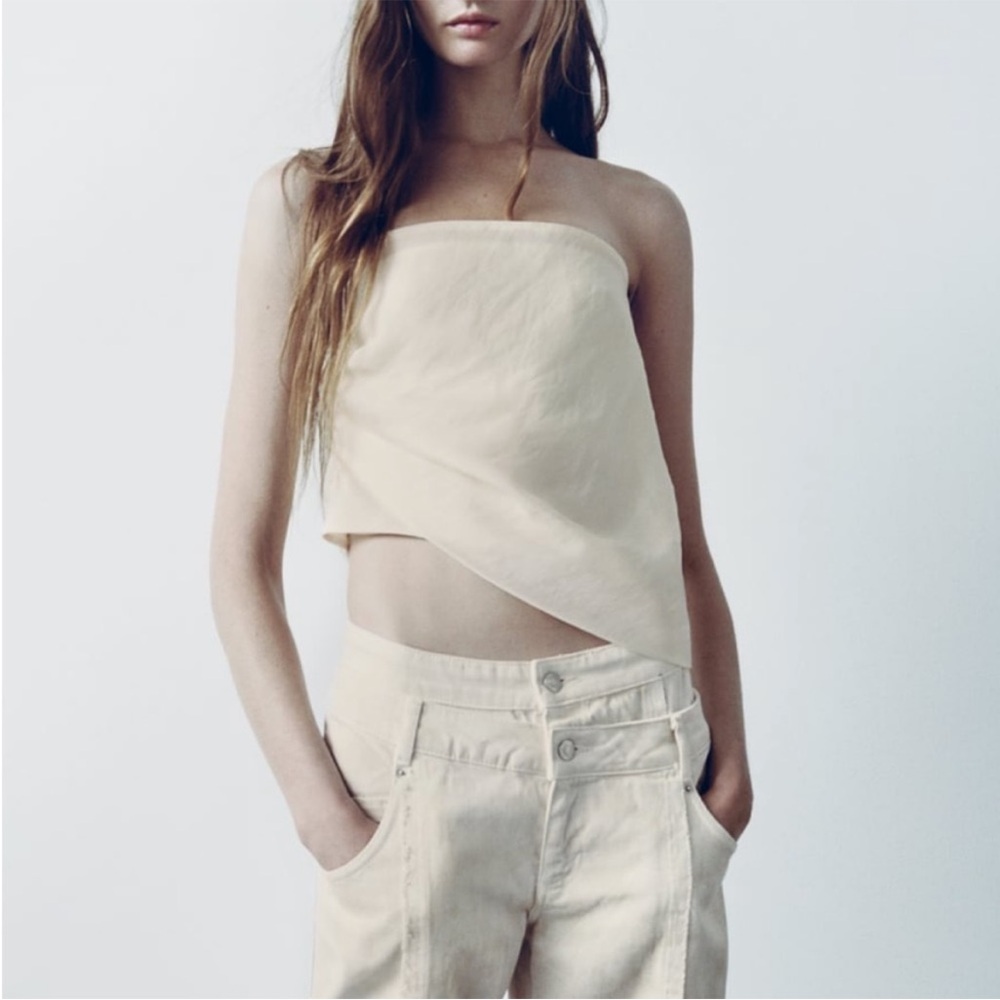 ZARA DRAPED OVERLAY TOP BEIGE - Picture 5 of 9